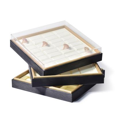 China New High Quality Morden Acrylic With Cover Ring Earrings Necklace Jewelry Dustproof Tray for sale