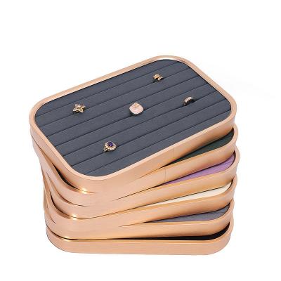 China Professional Stackable Organizer Soft Design Gold Finish Earring Ring Jewelry Display Tray for sale