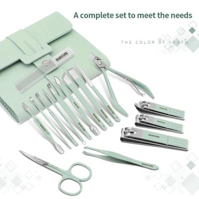 China Eco-friendly 16 pcs Manicure Cutters Nail Clipper Set Household Stainless Steel Ear Spoon Nail Clippers Pedicure Nail Scissors Tool for sale