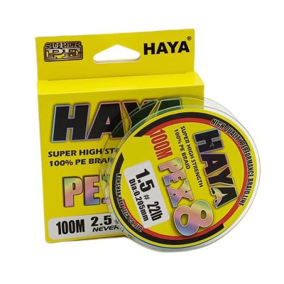 China 8X HAYA 100m PE Material Braided PE Braid Material High Tensile Fishing Line Japan Wire 8 Line Braided Wire Fishing for sale