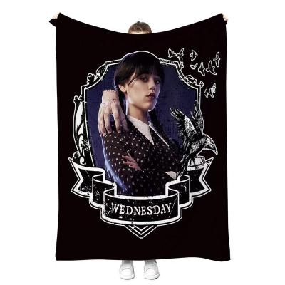 China Popular Hot Sale TV Show Wednesday Addams Sublimation Fleece Blanket Anti Dust Mite Blanket Travel Throw Blanket Custom Printed Blanket for sale