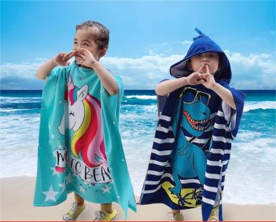 China Selling Poncho Beach Kids Microfiber Bathrobes Wearable Warm Hooded Quick Dry Suit Swimming Diving Hooded Towel for sale