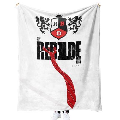 China Popular Mexican RBD Rebelde Anti Dust Mite Custom Design 100%Polyester Sublimation Fleece Travel Throw Blankets 2023 New for sale