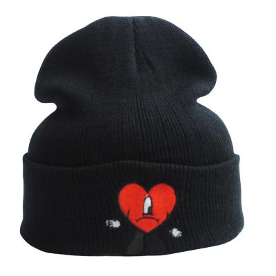 China Custom Image Embroidery Logo Bad Rabbit Solid Color Warm Hear Winter Beanie Knit Hat for sale