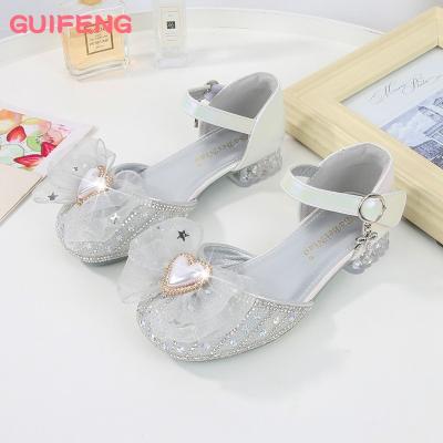 China Wholesale Breathable Girls Shoes Spring New Summer Girls Color Heart Bow Princess Shoes High Heel Children Dancing Shoes for sale