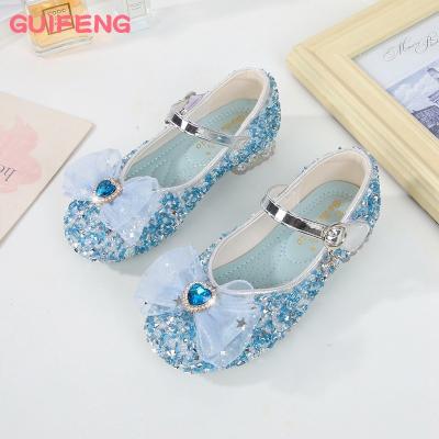 China 2023 New Spring Girls Breathable High Heel Shoes Crystal Bow Dress Shoes Kids Princess Shoes Soft-soled Children's Little Girl for sale