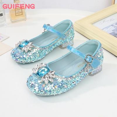 China Girls High Heel Party Breathable Princess Shoes Student Performance Sparkles Sequins Children Wedding Shoes Kids Girl for sale