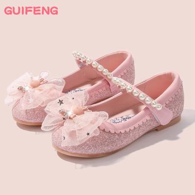 China Factory Wholesale Girls Princess Shoes Pink Sequins Breathable Sandals Bow Knot Diamond Dance Wedding Party Shoes for sale