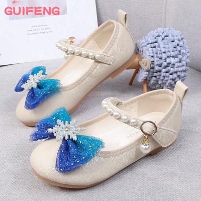 China Breathable High Quality Hook And Loop Princess Shoes With Pearls Shallow Mouth Girl Flat Unique Casual Shoes For Kids for sale