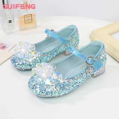 China Flat 2023 Shiny High Heel Girls Shoes Princess Bow Sandals Girls Shoes Fashion Sequins For Kids Wedding Party for sale