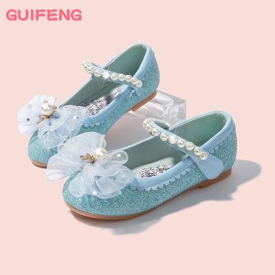 China Little Girls Kids Girls Princess Dress Shoes Children Girls Breathable Casual Butterfly Knot Glitter Shoes Leather Trim Shoe for sale