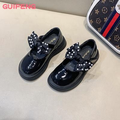 China Breathable Kids Bow Sneakers Girls Black Patent Leather Oxford Shoes Anti-slippery Kids School Shoes For Outdoors for sale