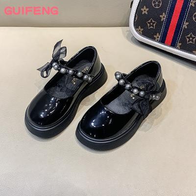 China Breathable Children's Shoes PU Leather Flats Lace Up Bowknot Princess Party Performance Shoes Student School Shoes For Girl for sale