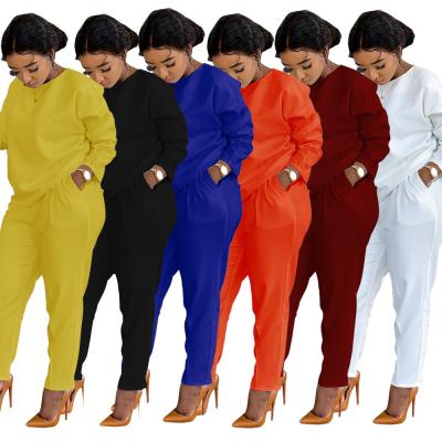 China Anti-wrinkle solid color casual two-piece set women fall clothes around collar women's clothing two-piece pants sets women for sale