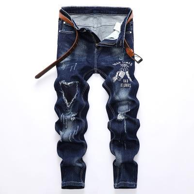 China 2020 Mens Casual QUICK DRY Blue Print Jeans Pants Fashion Hip Hop Streetwear Mens Slim Fit Trousers Jean Denim Joggers for sale