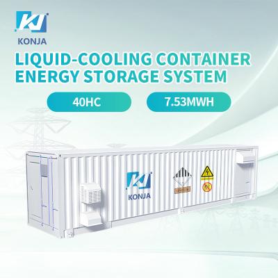 China Sistema de almacenamiento de energía de contenedor de refrigeración líquida 40HC de KonJa 7.53Mwh 1000V Contenedor de almacenamiento de baterías en venta