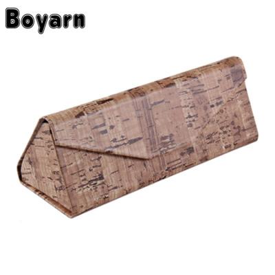 China Handmade Triangular Folding Premium Leather Sunglasses Case Show Case Collating Wooden Box Customizable Faux Logo Wholesale for sale