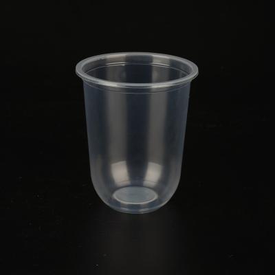 China Hot Sale Stocked Eco Friendly Disposable 500ml PP U Shape Disposable Cups With Lid And Straw For Eggnog Juice Custom Logo Printed for sale