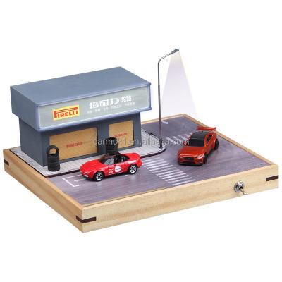 China 1:64 Wooden Car Store Tire Display Box Dust Box Garage Scene Car Storage Desktop Decoration Collection Model Car for sale