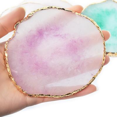 China DIY Manicure Crystal Agate Gold Round Edge Nail Split Resin Nail Art Palette 1pc Round Resin Agate Stone Nail Color Palette for sale