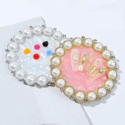 China New Retro DIY Manicure Pearl Frame Art Polish Gel Design Display Metal Round Nail Palette Nail Gel Display Palette for sale