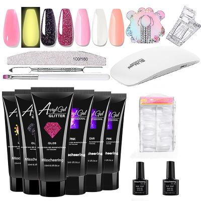 China Durable Wholesale Acrylic Gel Kit 6 Colors Building Poly Gel Nail Extension Set With UV Lamp for sale