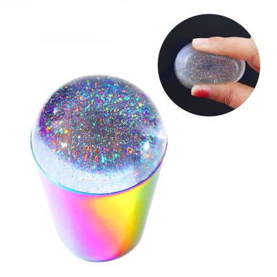 China Eco-friendly Ready To Ship Nail Art Printing Tools Ukraine Colorful Handle Soft Silicone Laser Color Punch Nail Seal for sale