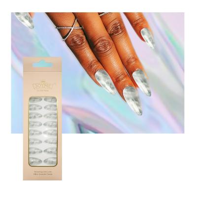 China 24 Pcs Eco-friendly Material Of Artificial With Almond Marble Pointed Full Cover Fake Nail Tips for sale