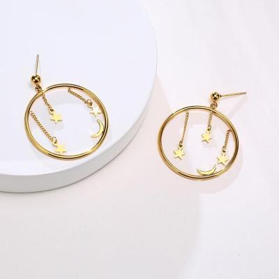 China Women's Taige Accessories Chinese Style Temperament Tassel Star Moon Earrings Retro Stud Stainless Steel 18k Gold for sale