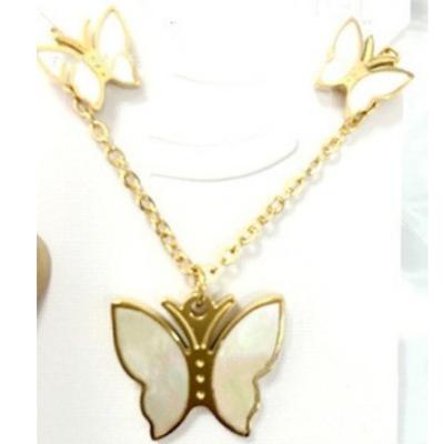 China New TRENDY Rose Gold Plated Stainless Steel Butterfly with Shell Charm Pendants Necklaces plus Earrings Jewelry Sets for sale