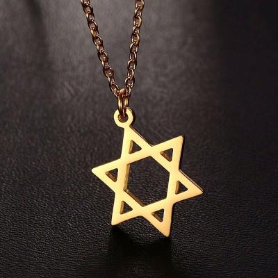 China FASHIONABLE David Star Jewish Jewelry Charming 316 Stainless Steel Gold Plating Pendant Chain Necklace for sale