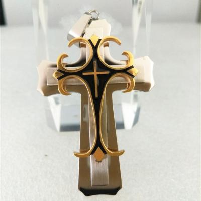 China Top Classic TRENDY Christian Church Large Two Tones Catholic Stainless Steel Grade Three Large Cross Layers Pendants, Can Customize Sizes for sale