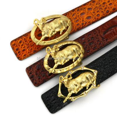 China China OEM Factory Fashion Top Quality Chinese ZodiacGoat Stainless Steel Golden Belt Buckle,Three Styles For Choice for sale