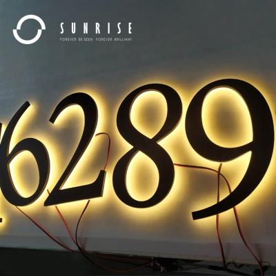 China Long Lasting Consumer SUNRISE SIGN Maker Custom Backlit House Number Huisnummer Stainless Steel House Number Low Lights for sale