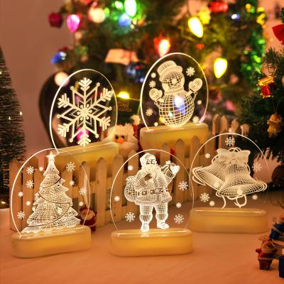 China Indoor Christmas Light Holiday Layout 3D Christmas Tree Snowman Deer Deer Bell Led Small Night Table Lamp for sale