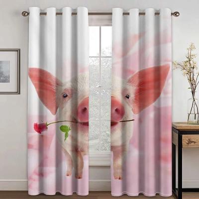 China Blackout Pig 3d Curtains Blackout Pink Animal Printed Curtains For Living Room Custom Curtains 3D Printing Pattern for sale