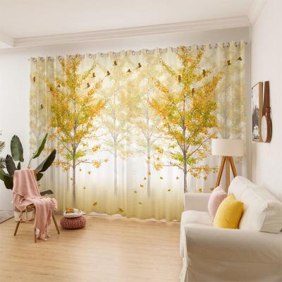 China Yellow Blackout Tree Pattern Digital Printing 3d Curtains For Living Room Chiffon Drapes for sale