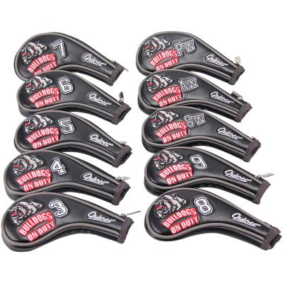 China Protect Golf Clubs Black Dog Design Golf Club Iron Head Cover Zipper Series for sale