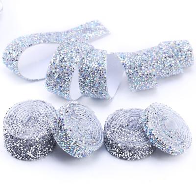 China Hot Selling Flatback Roll Rhinestone Sheet Hotfix Rhinestone Band Garment Diy Accessories Crystal Rhinestone Chain Trim Self-Adhesive No for sale