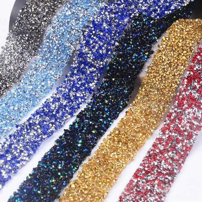 China Flatback Bling Crystal Rhinestone Ribbon Hot Fix Rhinestone Trim Ribbons Roll Up Belt Bandage Wrap For Dressing Shoes Bag Diy for sale