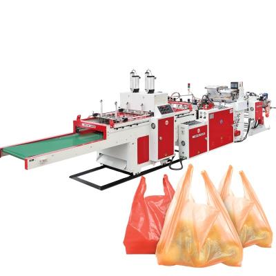 China Garment Shops Line 2 Automatic Biodegradable Vest Waste Carry Bag Production Line Polythene T-shirt Shopping Plastic Bag Making Machine for sale