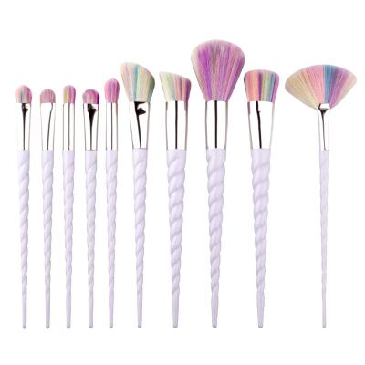 China Angular Blush Makeup Brush Set 10pcs with Colorful Bristle Horn Shaped Handles Fantasy Makeup Brush Foundation Eyeshadow Brush Kit for sale