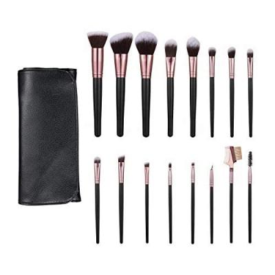 China Angular Blush 16 Pcs Premium Synthetic Blend Foundation Blush Leather Concealer Eyeshadow Makeup Brush Travel Makeup Bag for sale