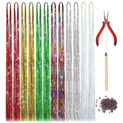 China Straight 12 Packs Mixed Hair Extension Set Shiny Gold Silver Colored Wire Laser Gold Onion Wire Wig Hair Weave Tool Kit for sale