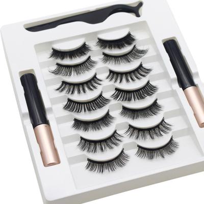 China Customized Logo Silver Silk Fur Eyelashes 5 Magnets Luxury Soft Black Western Magnetic Mink Magnetic Lashes Long Set for sale