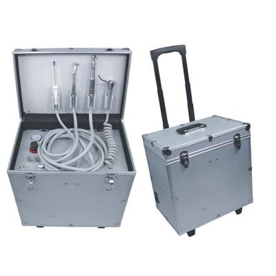 China Metal electricity mobile portable dental unit built-in air compressor + saliva ejector + three-way syringe bottle + clean water bottle for sale