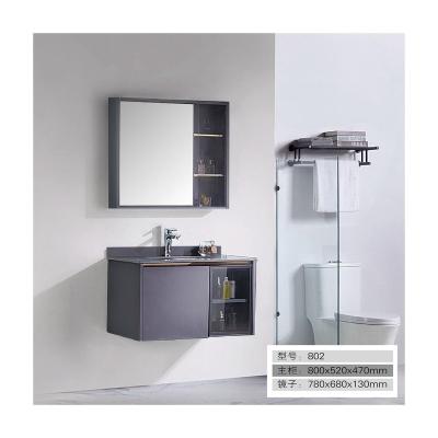 China Rectangular Dark Gray Modern Stainless Steel Bathroom Vanity Wash Basin Mirror Cabinet for sale