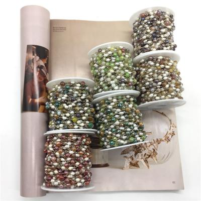 China FASHIONABLE Multicolor Eletroplating Faced Agate Bead Rosary Chain Rosary Beaded Chain Roll For Jewelry Making for sale