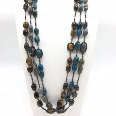 China FASHIONABLE gemstone necklace with round hematite stone bead 2020 long women's jewelry necklace for sale