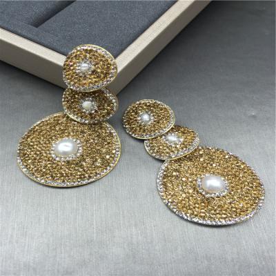 China China supplier fashion copper earrings for women, big gold earring, rhinestone circle earring for sale